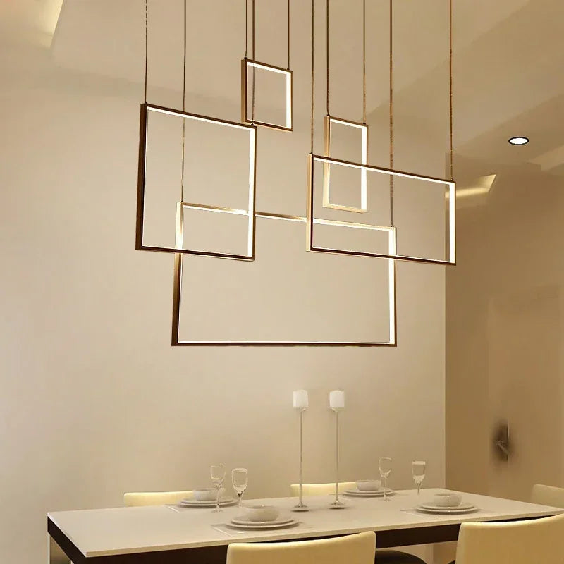 Afralia™ Modern LED Rectangle Pendant Chandelier for Living Room Dining Room Stair Loft Lighting