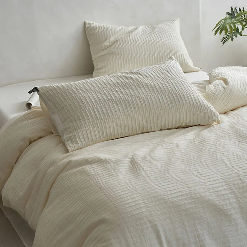 Afralia™ 100% Cotton Foam Yarn Bedding Set with Solid Color Jacquard Design