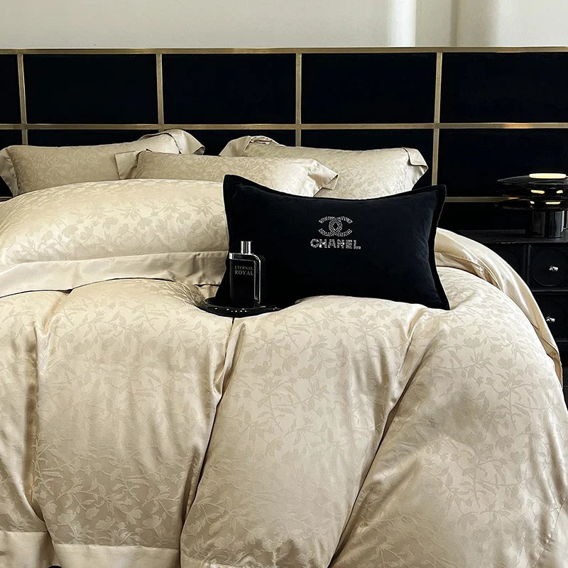 Afralia™ Luxury Black Jacquard Cotton Bedding Set with Silky Soft Texture