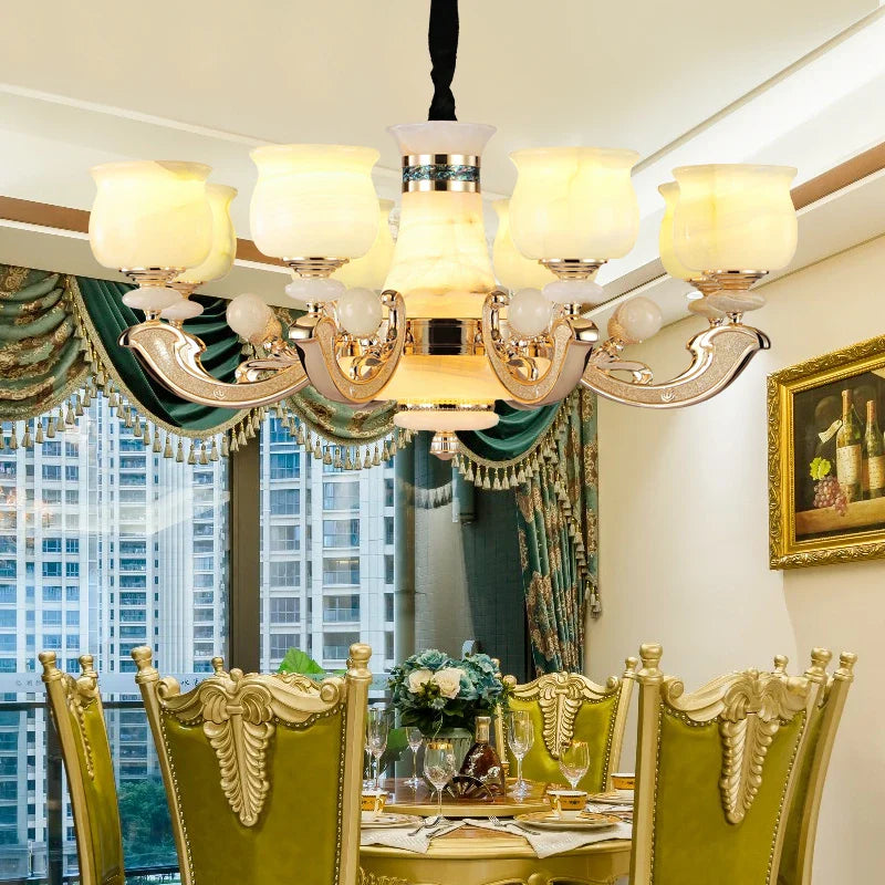 Afralia™ Natural Afghan Jade Villa Chandelier: High-Grade Living Room Lamp for Luxurious Atmosphere