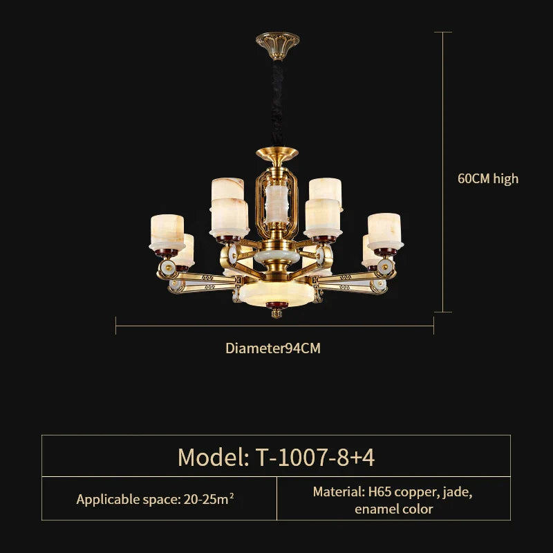 Afralia™ All Copper Jade Chandelier, Modern Chinese Style for Living Room, Bedroom, Dining Room.