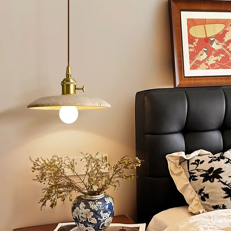 Afralia™ Vintage LED Hanging Lamps Yellow Travertine Pendant Light for Bedroom & Dining Room
