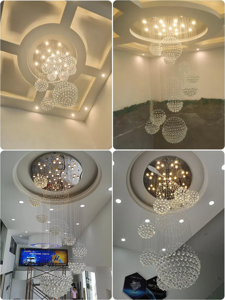 Afralia™ Crystal Ball Chandelier: Modern LED Spiral Pendant Light for Staircase, Living Room, Lobby