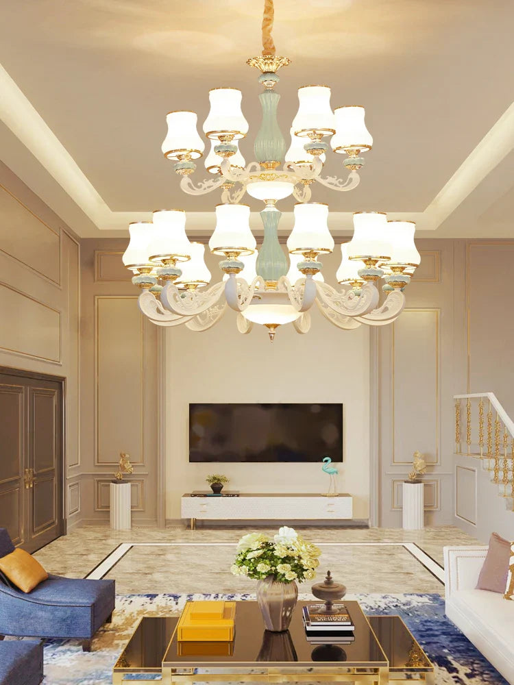 Afralia™ Deluxe Duplex Living Room Chandelier - Elegant Villa & Hotel Pendant Lighting