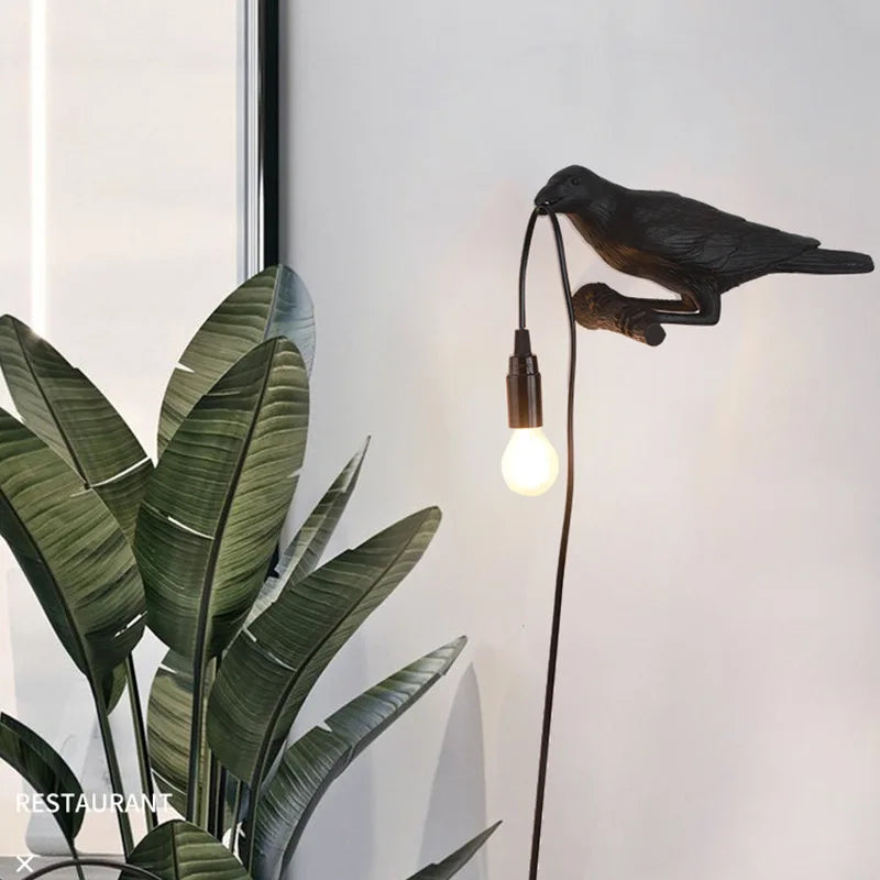 Afralia™ Designer Bird Wall Lamp Modern Resin White Black LED Light Bedroom Living Room