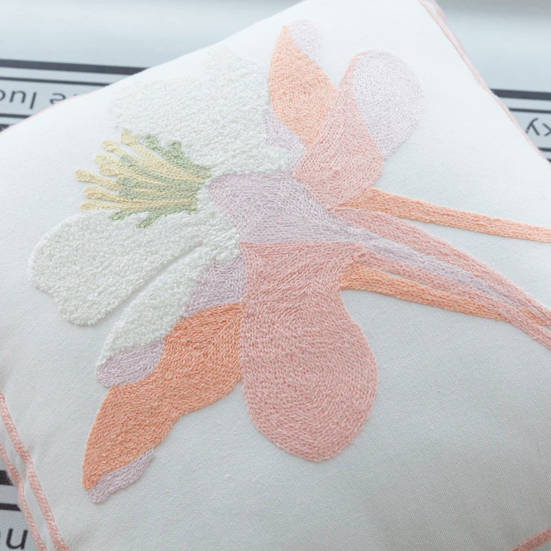 Afralia™ Pink Flower Embroidery Pillow Cover - 45x45cm