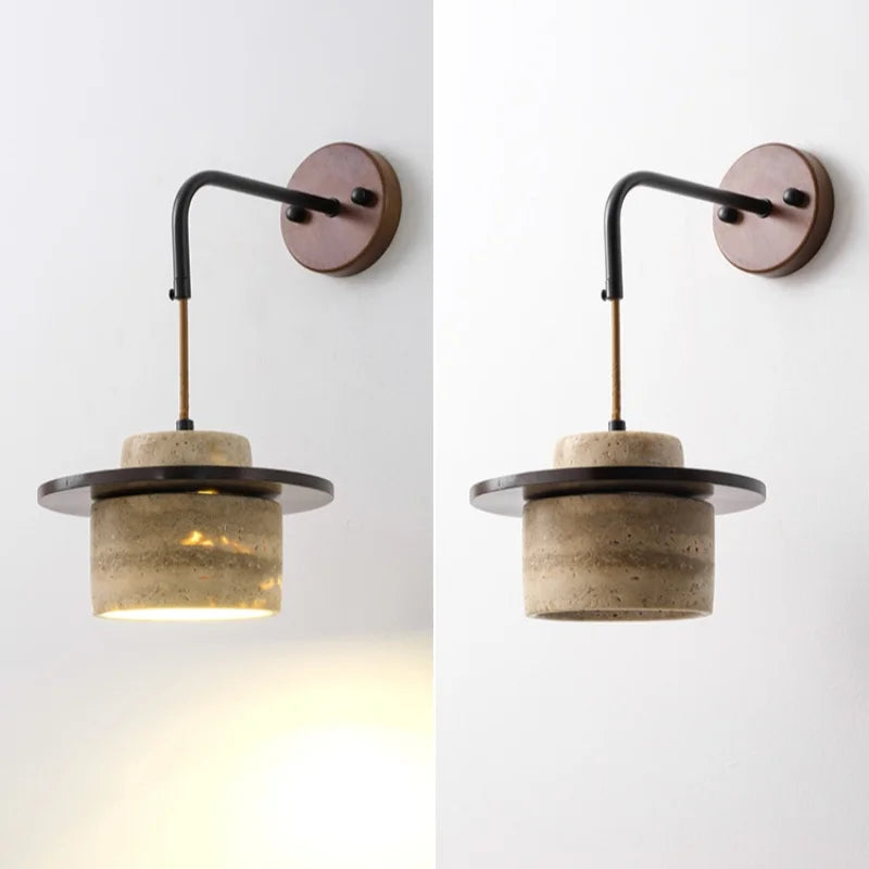 Afralia™ Yellow Travertine Stone Wood Wall Sconce LED Light Fixture, Modern Nordic Design