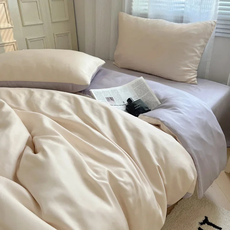 Afralia™ Ice Silky Solid Bedding Set - Cooling Satin Smooth Quilt Cover Set