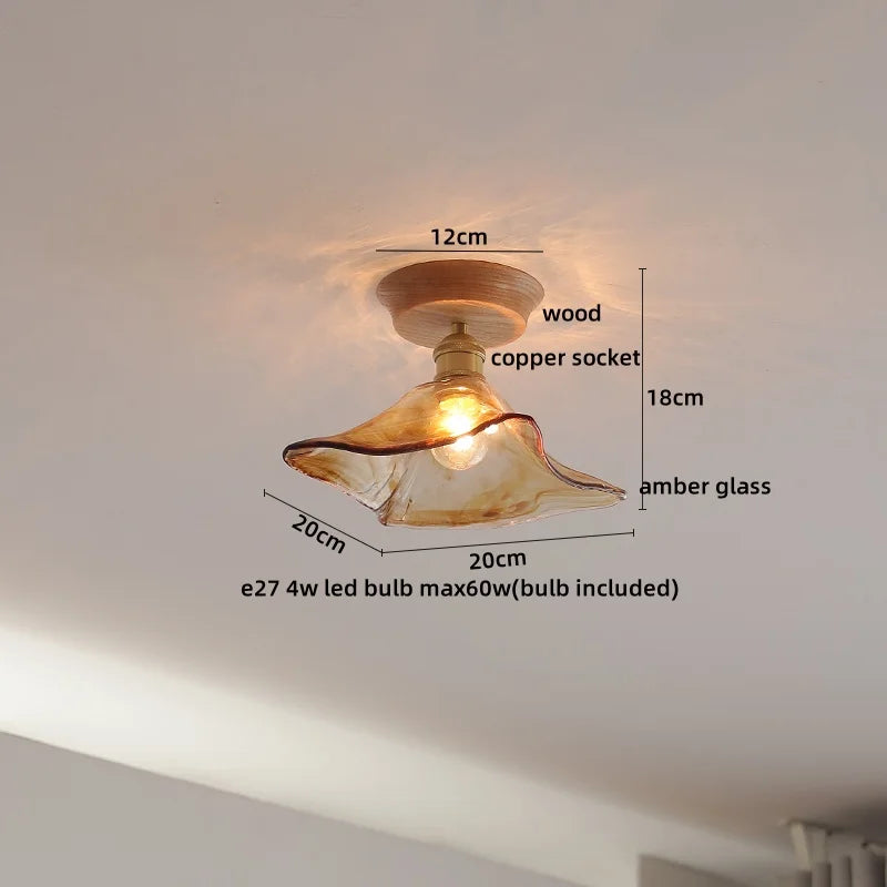 Afralia™ Copper Wood LED Ceiling Lamp Ceramic Modern Ceiling Lights for Home Decor
