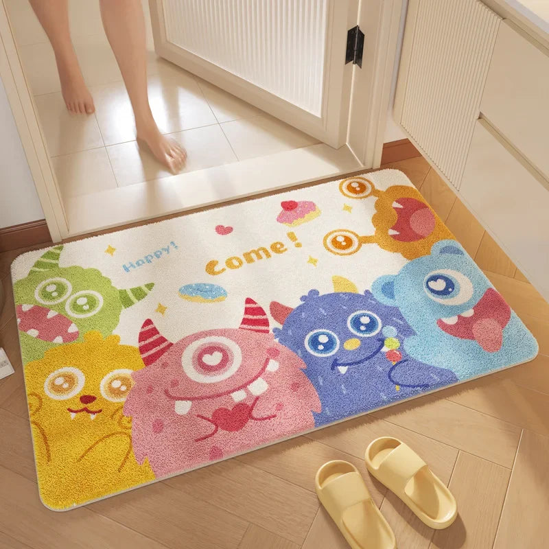 "Afralia™ Cartoon Print Bathroom Carpet: Soft, Absorbent & Anti-Slip Entrance Mat"