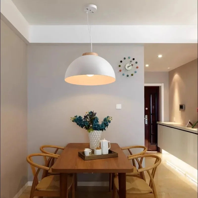 Afralia™ Nordic Walnut Dome Pendant LED Lamp for Modern Minimalist Lighting