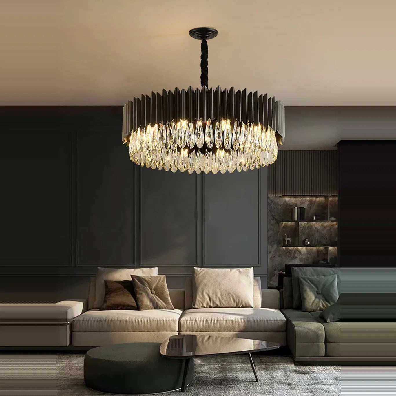 Afralia™ Gold Crystal Water Droplet Pendant Light - Black Suspension Lamp