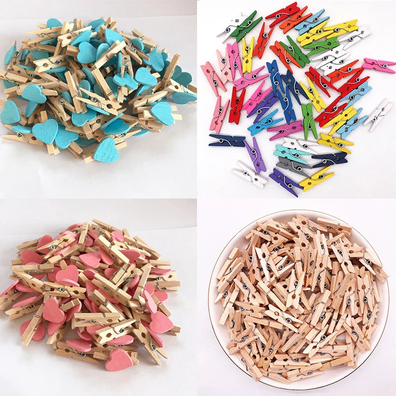 Afralia™ 50-Piece Mini Wooden Clips for Photos Crafts, 25mm Small Clothespin Decoration