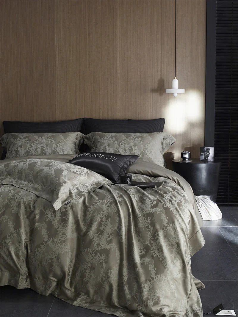Afralia™ Vintage Jacquard Lyocell Cotton Luxury Bedding Set: Soft Silky 4Pcs