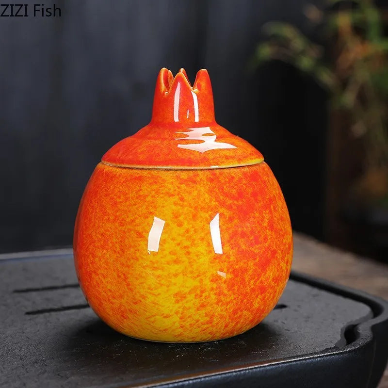 Afralia™ Pomegranate Ceramic Tea Canister Jar - Sealed Storage Jar for Tea, Candy, Household