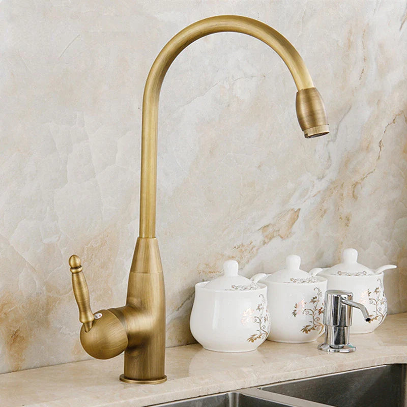 Afralia™ Antique Brass Swivel Spout Kitchen Faucet Single Handle Vessel Sink Mixer Tap