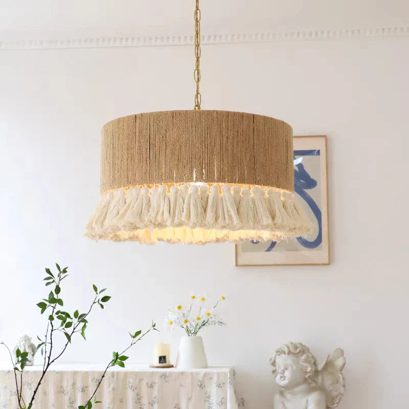 Afralia™ Vintage Hemp Rope Tassel Pendant Light for Kitchen Living Room Bedroom