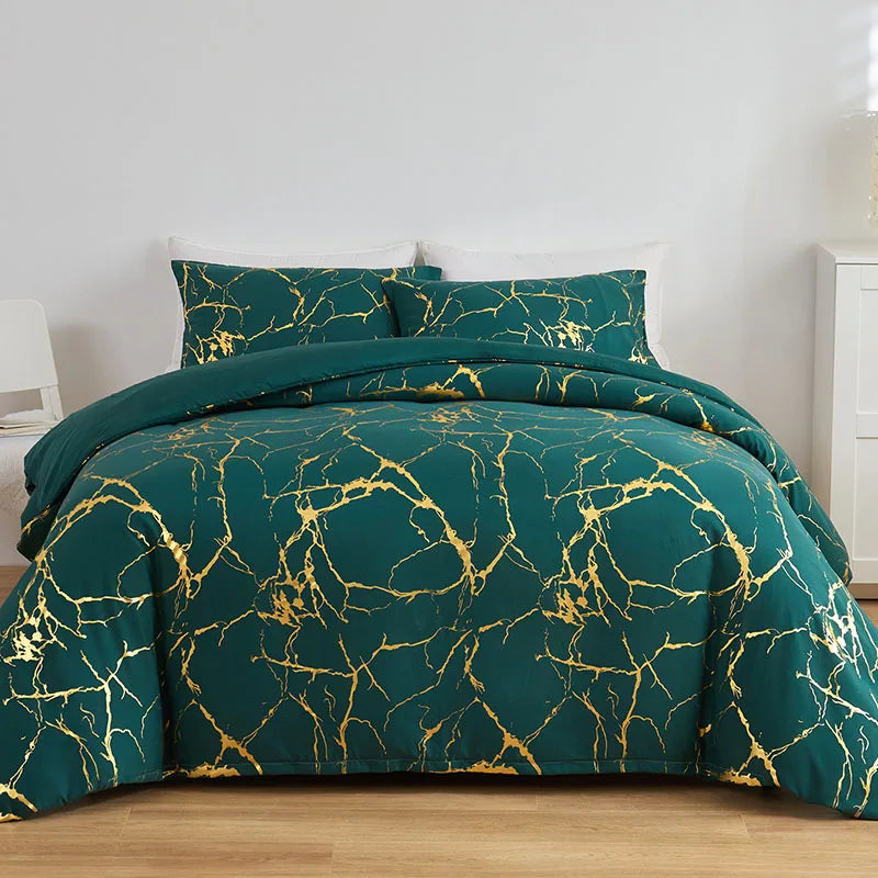 Afralia™ Marble Hot Stamping Double Duvet Cover Set, Luxury King Size Bedding.