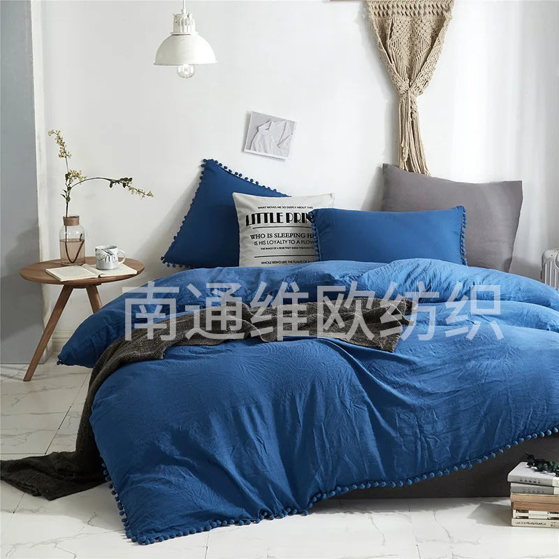 Afralia™ Pom-Pom Duvet Cover Set with Solid Color Design, Available in Various Sizes.