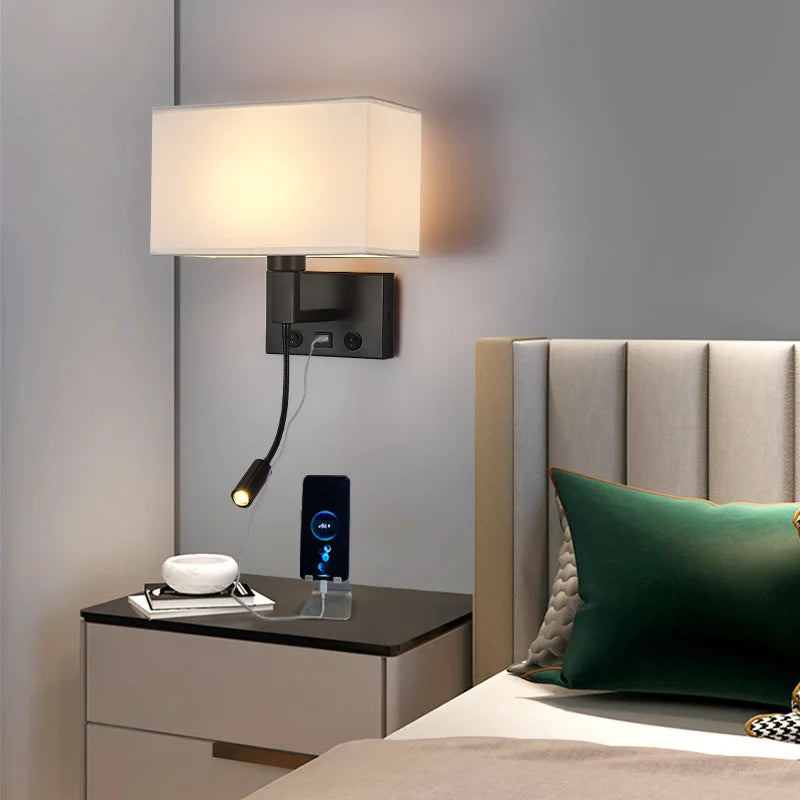 Afralia™ USB Port Bedside Wall Lamp with LED Light for Reading and Phone Charging