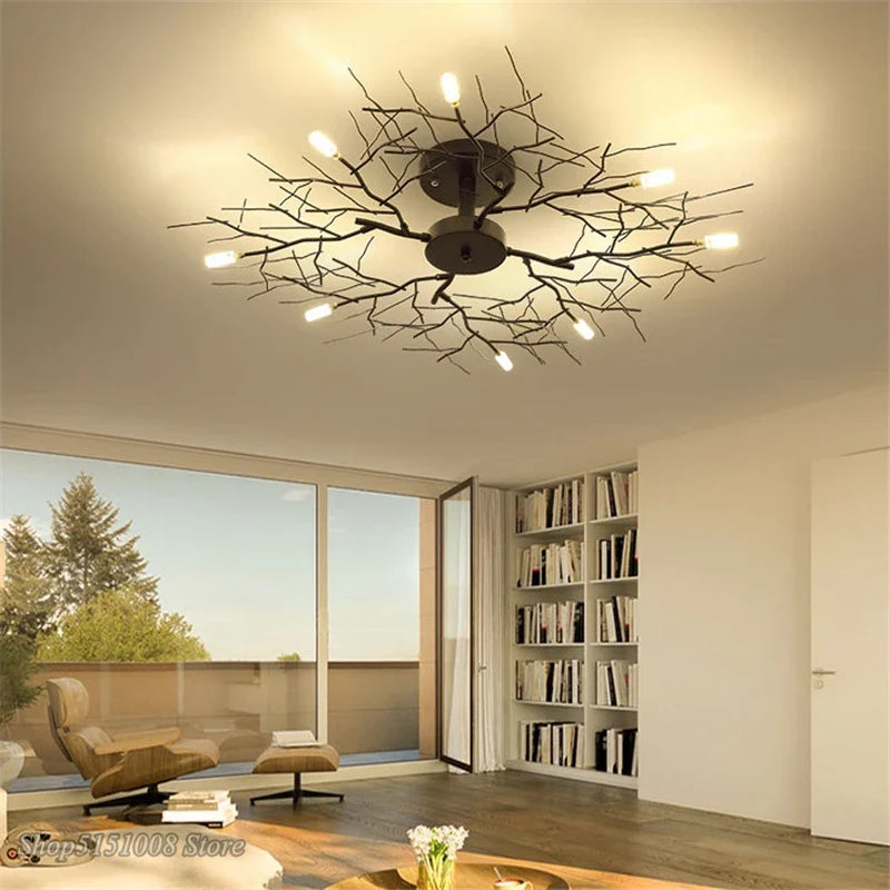 Afralia™ Country Branch Iron Ceiling Light: American Style Living Room Decor Fixture