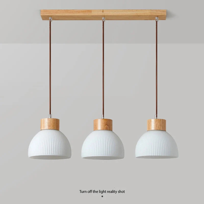 Afralia™ Nordic Wood Glass LED Pendant Light for Dining Kitchen Living Room