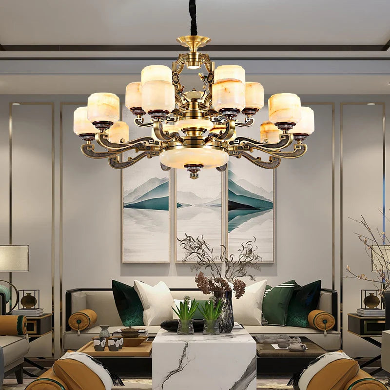 Afralia™ Jade Zinc Alloy Chandelier for Living Room, Restaurant, Hall - Elegant Chinese Design