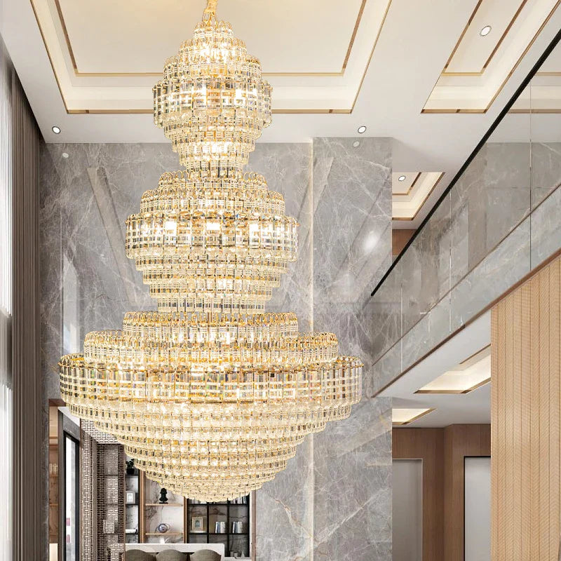 Afralia™ Crystal Duplex Chandelier for Hotel Lobby and Living Room