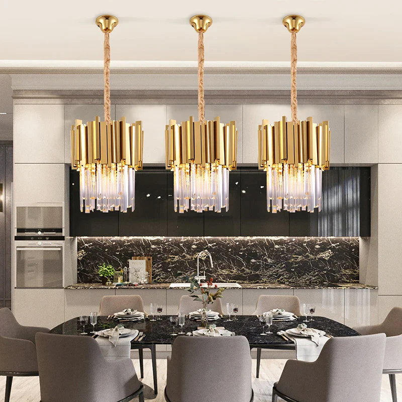 Afralia™ Crystal Pendant Chandelier Gold & Chrome Luxury LED Lighting for Dining Room & Bedroom