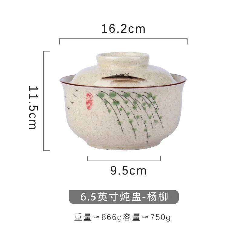 Afralia™ Japanese Style Ramen Bowl with Lid | Ceramic Noodle Bowl for Soup, Rice, Porridge