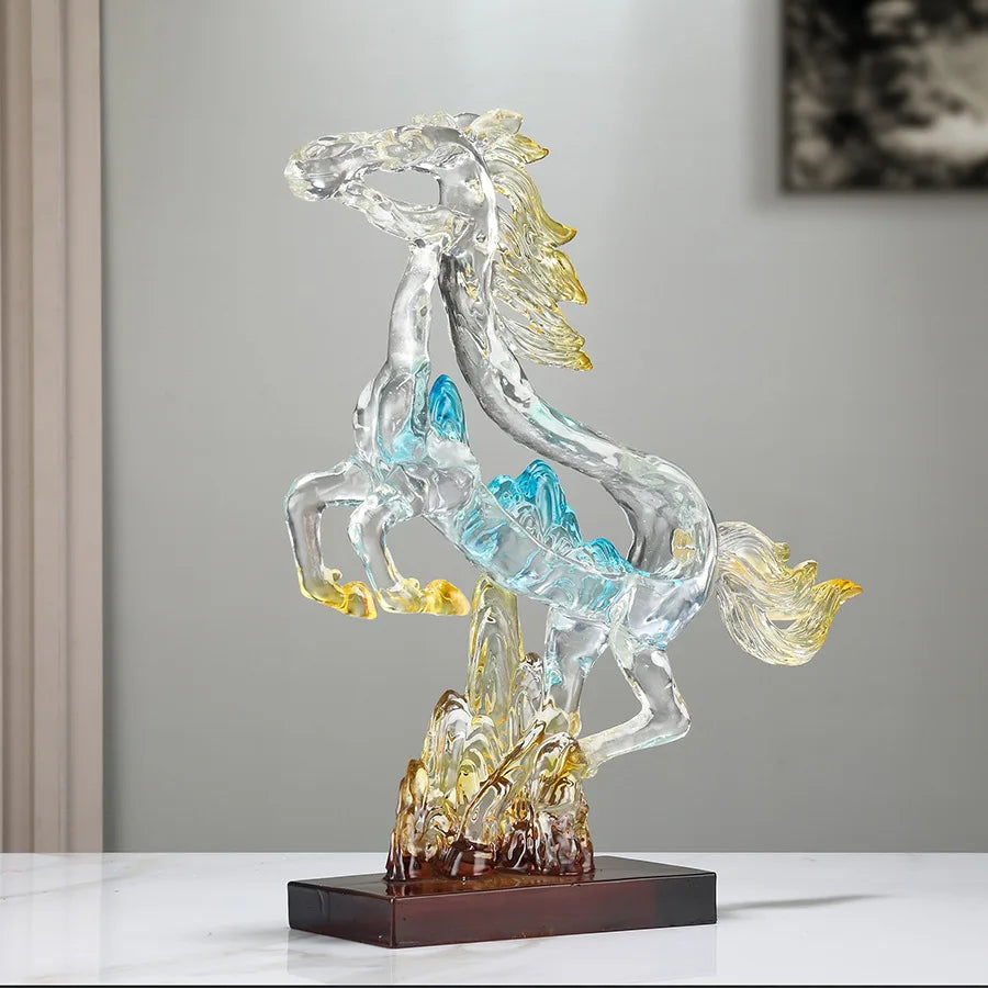 Afralia™ Crystal Horse Statue Abstract Colored Sculpture for Home Decoration