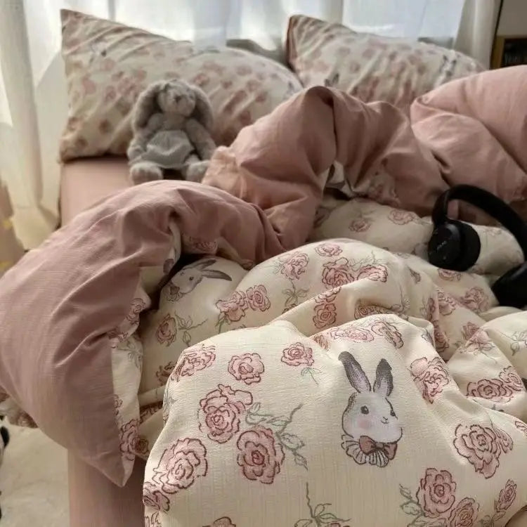 Afralia™ Simple Washed Cotton Bedding Set Twin King Size Bedclothes