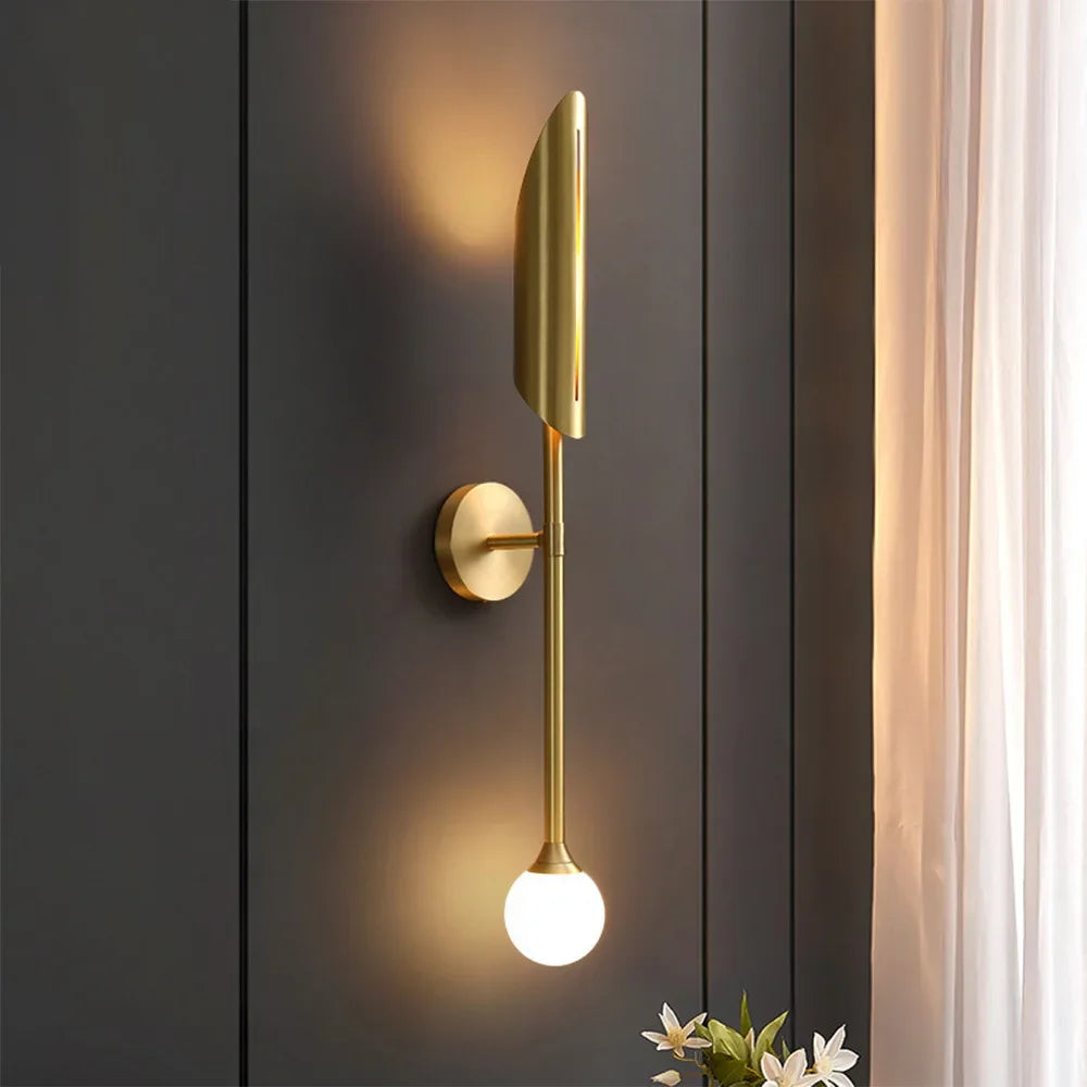 Afralia™ Gold LED Copper Wall Lamp Sconce for Living Dining Bedroom