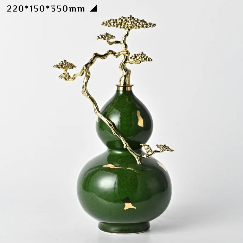 Afralia™ Ceramic Gourd Feng Shui Decoration: Green Light Luxury Home Ornament