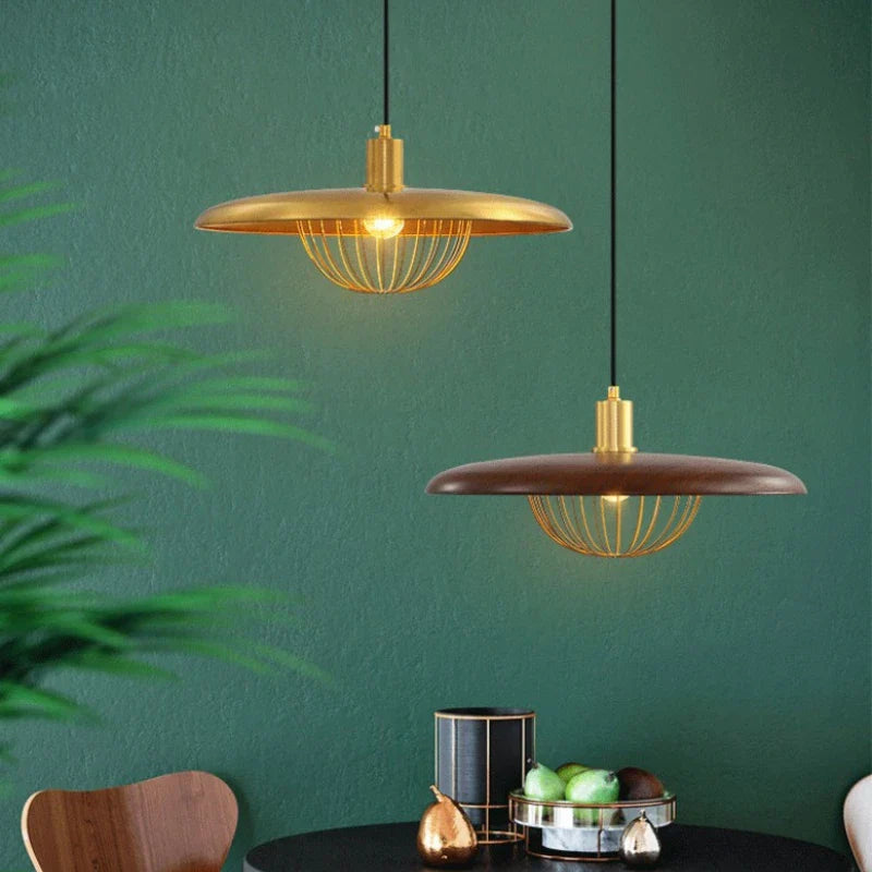 Afralia™ Walnut Metal Saucer Pendant Light - LED Hanging Lamp for Modern Home Decor