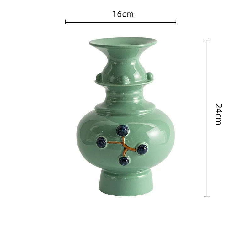 Afralia™ Chinese-style Retro Ceramic Vase, Handmade Relief Pot Flower Vase for Home Decor