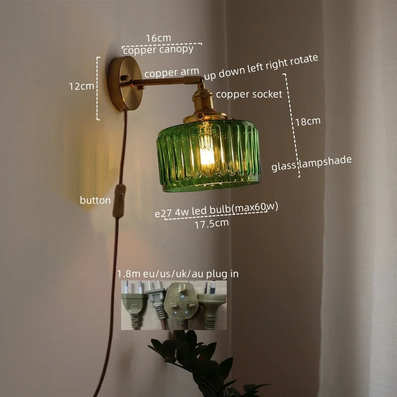 Afralia™ Copper Glass LED Wall Sconce Nordic Modern Balcony Living Room Light