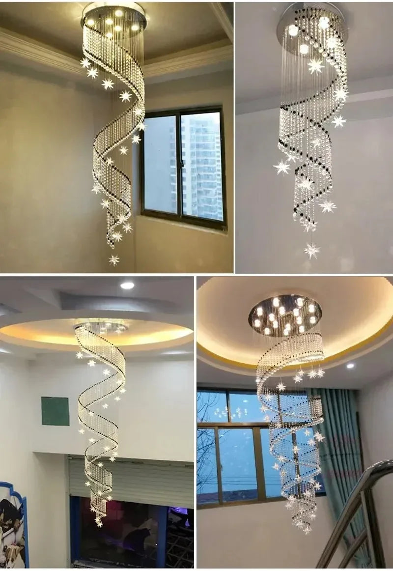 Afralia™ Crystal Spiral Staircase Chandelier for Home Decoration Living Room Loft Villa