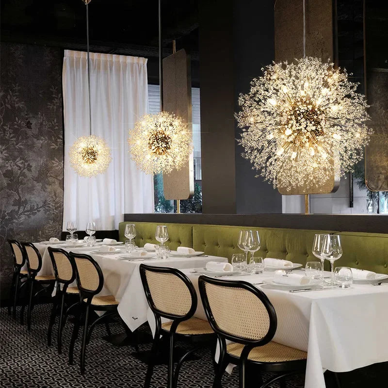 Afralia™ Modern Crystal LED Dandelion Chandelier for Home Living Room Dining Hall Decor