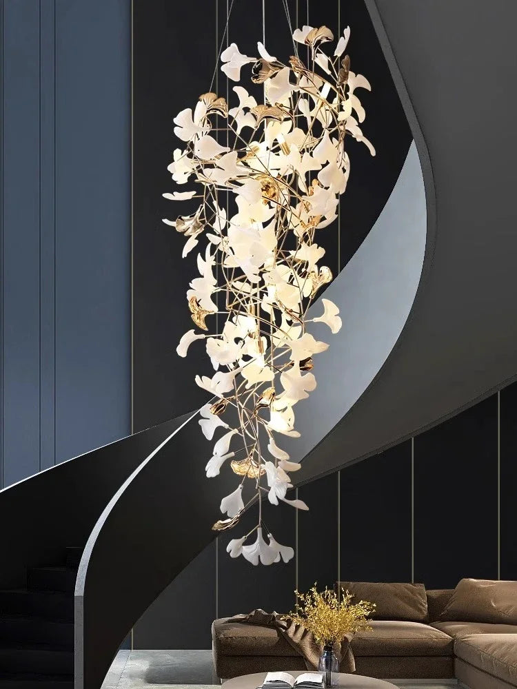 Afralia™ Ginkgo Leaf Chandelier for Luxury Staircase & Lobby, Designer Duplex Lighting