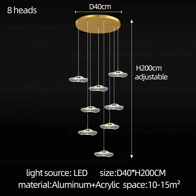 Afralia™ LED Lotus Leaf Staircase Chandelier: Modern Design for Hotel Lobby, Kitchen & Villa