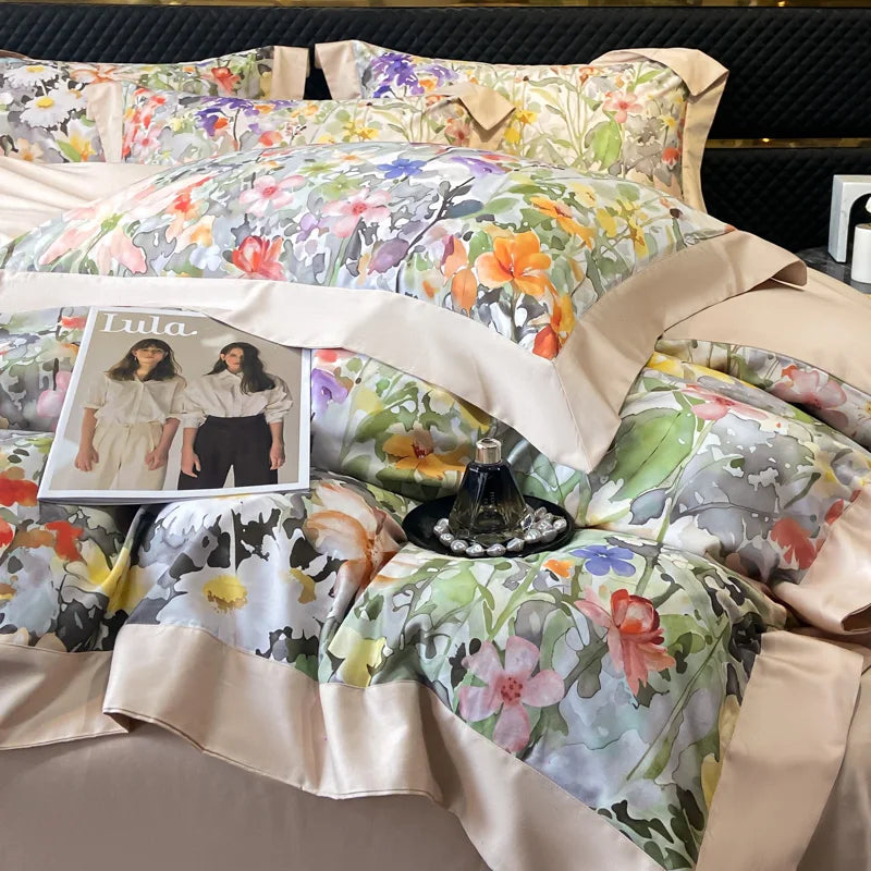 Afralia™ Floral Print 600TC Cotton Bedding Duvet Set with Sheets & Pillowcases