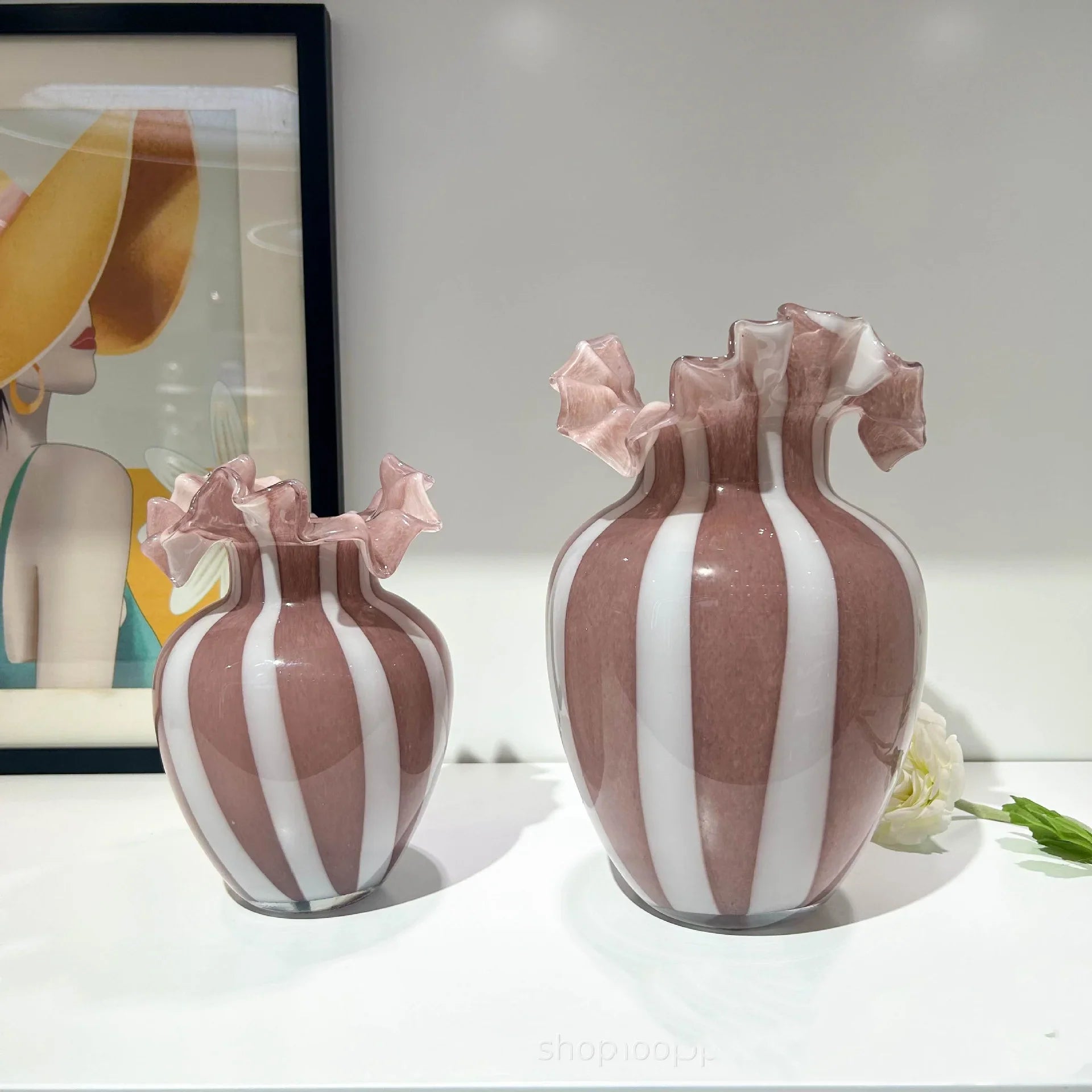 Afralia™ Striped Glass Vase Wavy Edge Flower Pot Terrarium Room Decoration