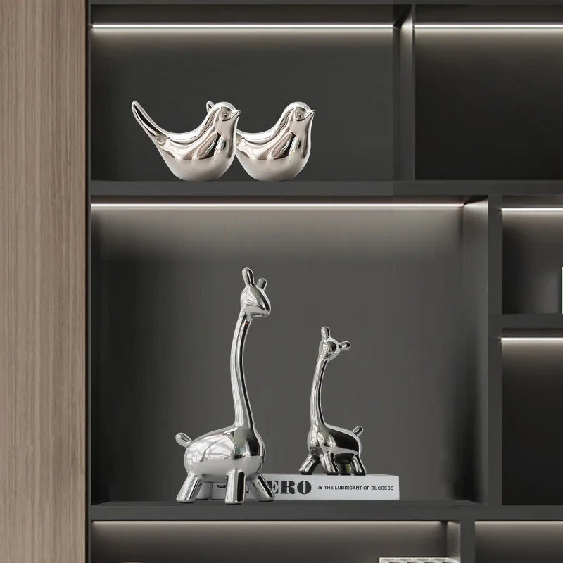 Afralia™ Silver Ceramic Deer Sculpture Figurine: Nordic Home Decor Tabletop Ornament