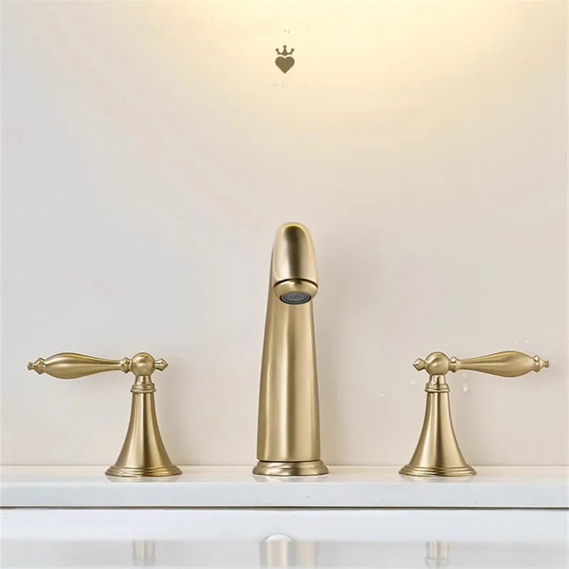 Afralia™ Brushed Gold Brass Basin Faucet | Widespread Waterfall Sink Faucet