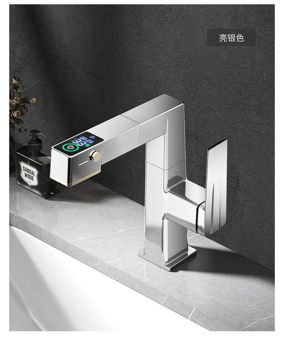 Afralia™ LED Basin Faucet Pull Out Mixer Tap Hot Cold Water Bathroom Sink Vanity