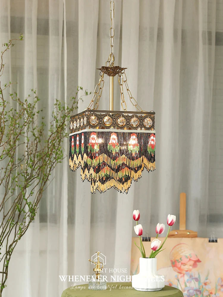 Afralia™ Black Rose Tassel Pendant Lights, Classic Retro Lustres for Living Room