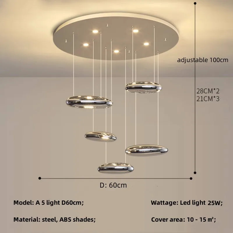 Afralia™ Chrome LED Ceiling Chandelier Cobblestone Pendant Lights - Modern Luxury Luminarias Fixtures