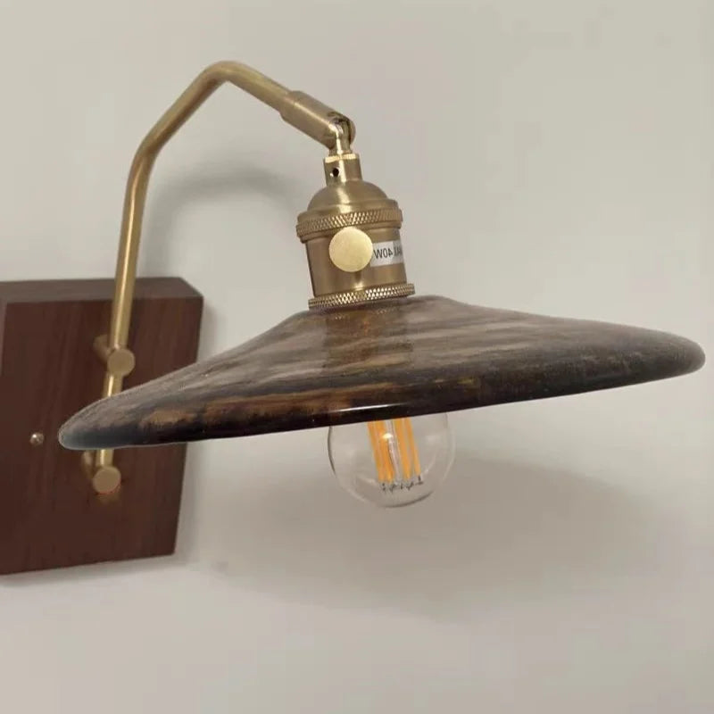 Afralia™ Copper Glass LED Wall Lights Pull Chain Switch Bedside Lamp for Bedroom Living Room