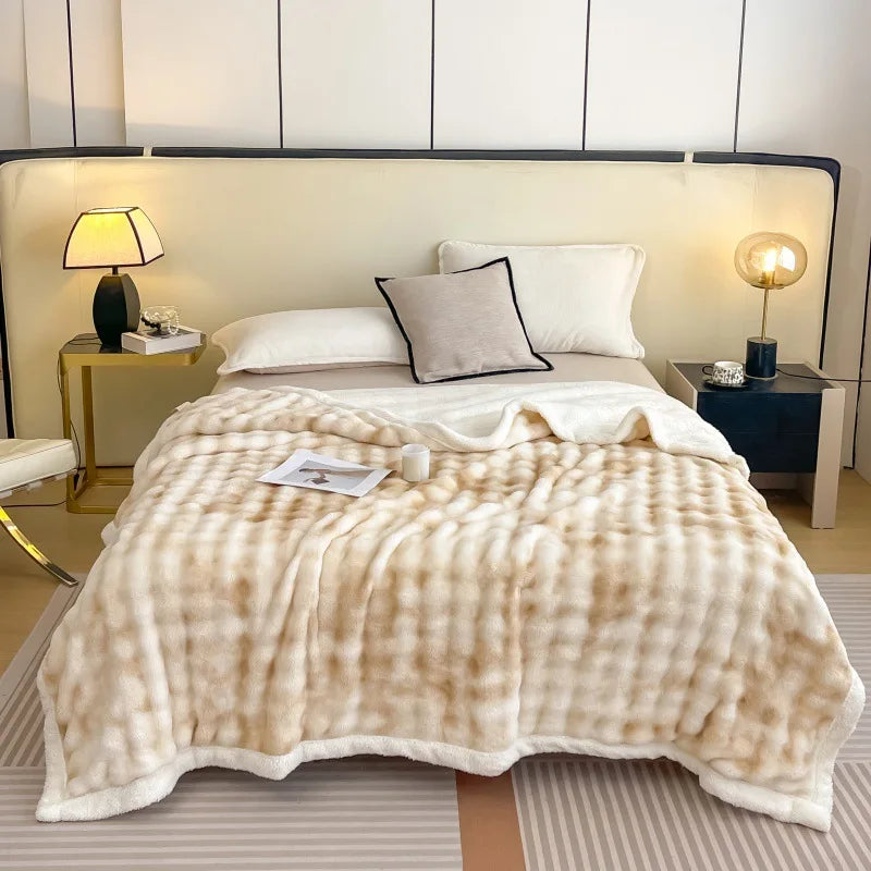 Afralia™ Nordic Double Layer Lamb Fleece Blanket; Soft & Colorful All-Season Office Nap Quilt